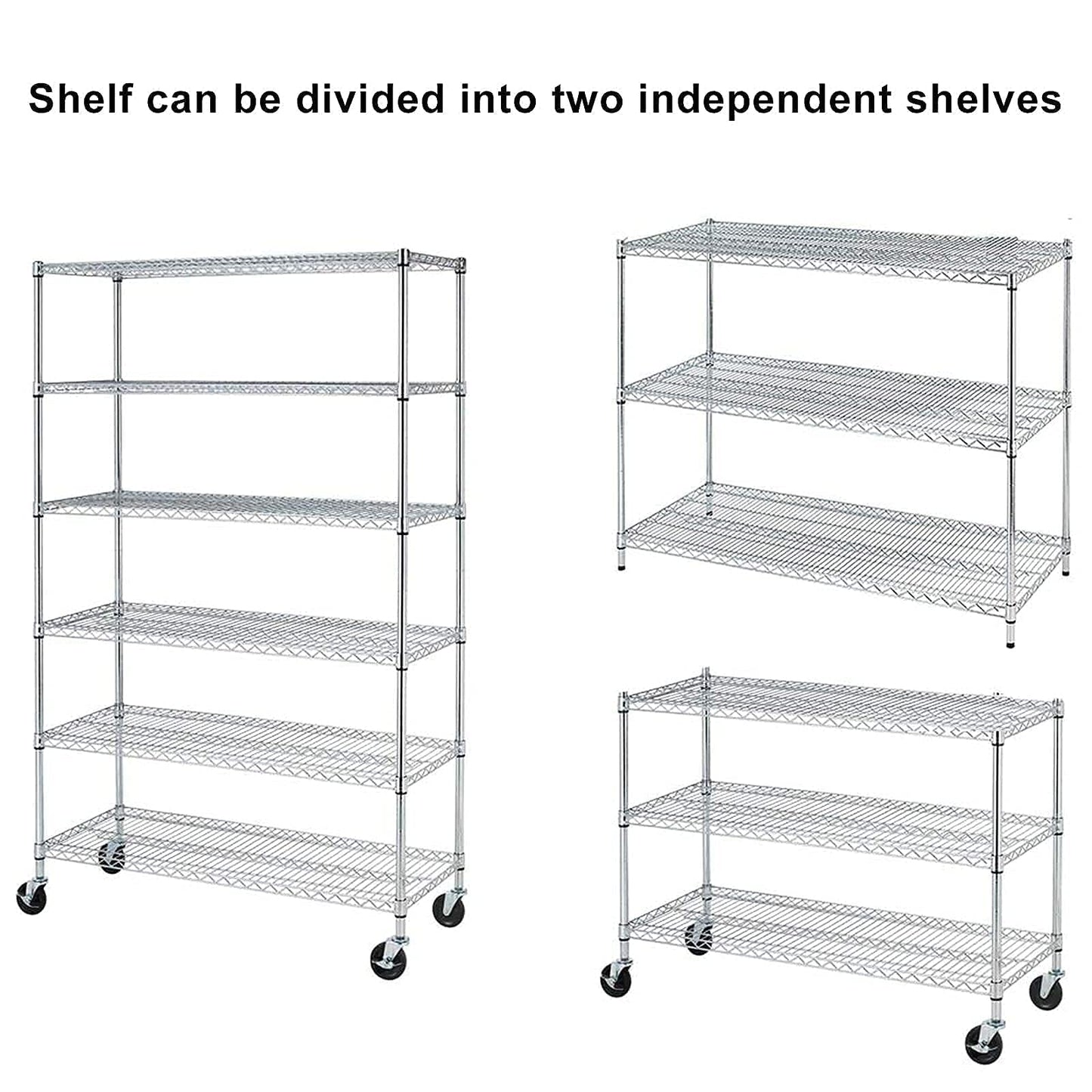 TYNB, Metal Storage Rack 6000 Lbs Capacity, 6 Tier Metal Shelf with Wheels 48In L×18In W×76In H NSF Height Adjustable Movable Heavy Duty Wire