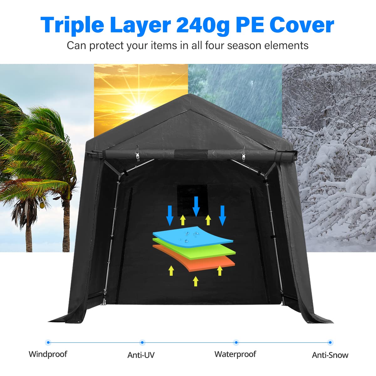 ADVANCE OUTDOOR 10X20 ft Carport Heavy Duty Outdoor Patio Anti-Snow Portable Canopy Storage Shelter Shed with 2 Rolled up Zipper Doors & Vents for ADVANCE OUTDOOR