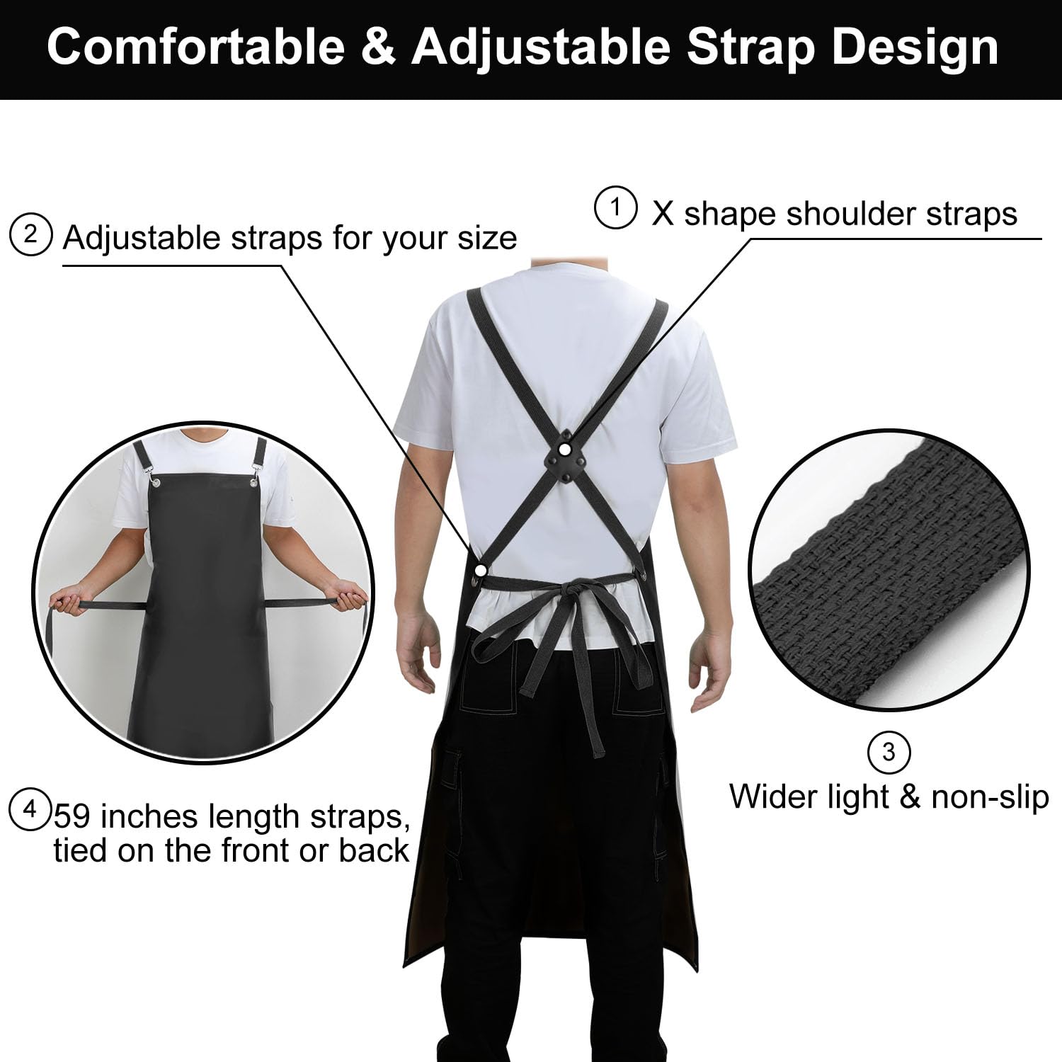 Sheomern Waterproof Rubber Apron, 43" Anti-Tear Heavy Duty Vinyl Apron Adjustable Thicker Cross Back Dishwasher Apron for Restaurant Dishwashing, Sheomern