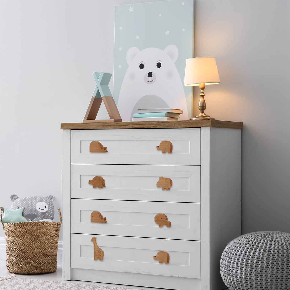 Qunclay Wooden Animal Cabinet Knobs Decorative Wood Dresser Knobs with Screws Dresser Pulls Wood Marine Woodland Animals Knobs Furniture Knobs Qunclay