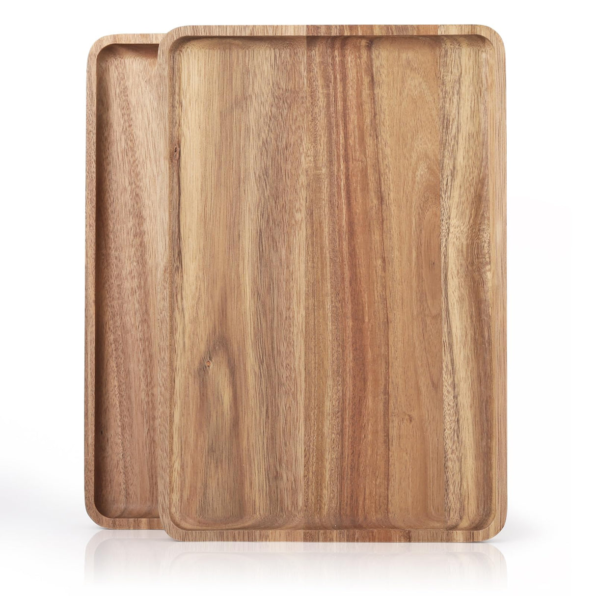 2 PCS Solid Acacia Wood Serving Trays Rectangular Wooden Serving Platters Natural Wooden Boards for Bar Coffee Party 13 * 9 inch （Wood Log Color） Charmlife