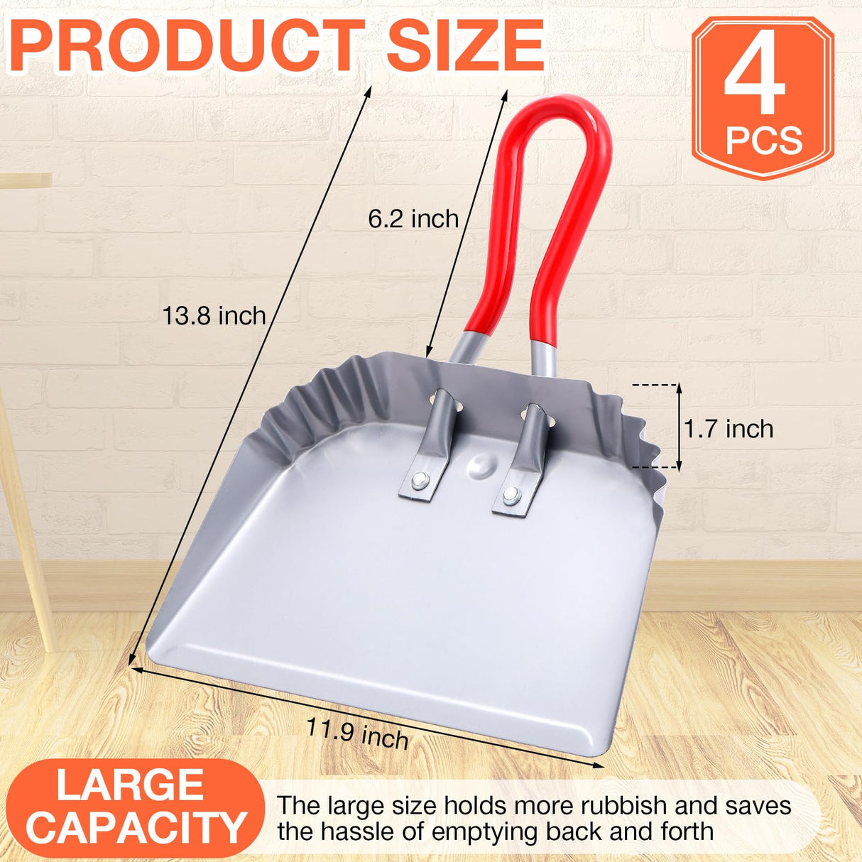 4 Pack Industrial Metal Dustpan 12 Inch Heavy Duty Dust Pan with Handle Handheld Dustpan Wide Scooper Dust and Debris Sweeping Tool Ideal for Uiifan