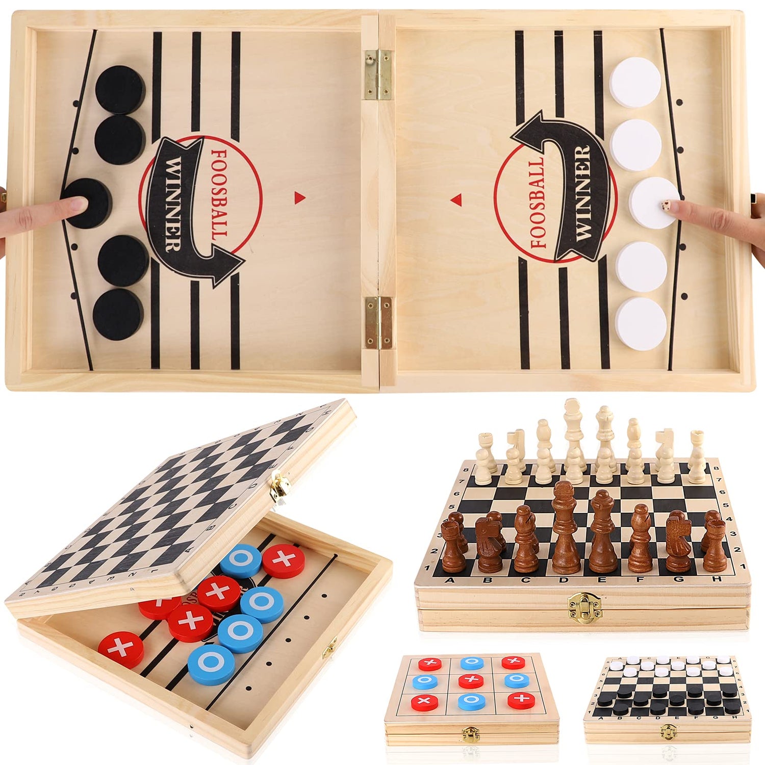 Sling Puck Game, Chess Checkers Game Set, 4 in 1 Board Game, Fast Hockey Table Game, Tic Tac Toe Slingshot Chess Set for Kids Alemard