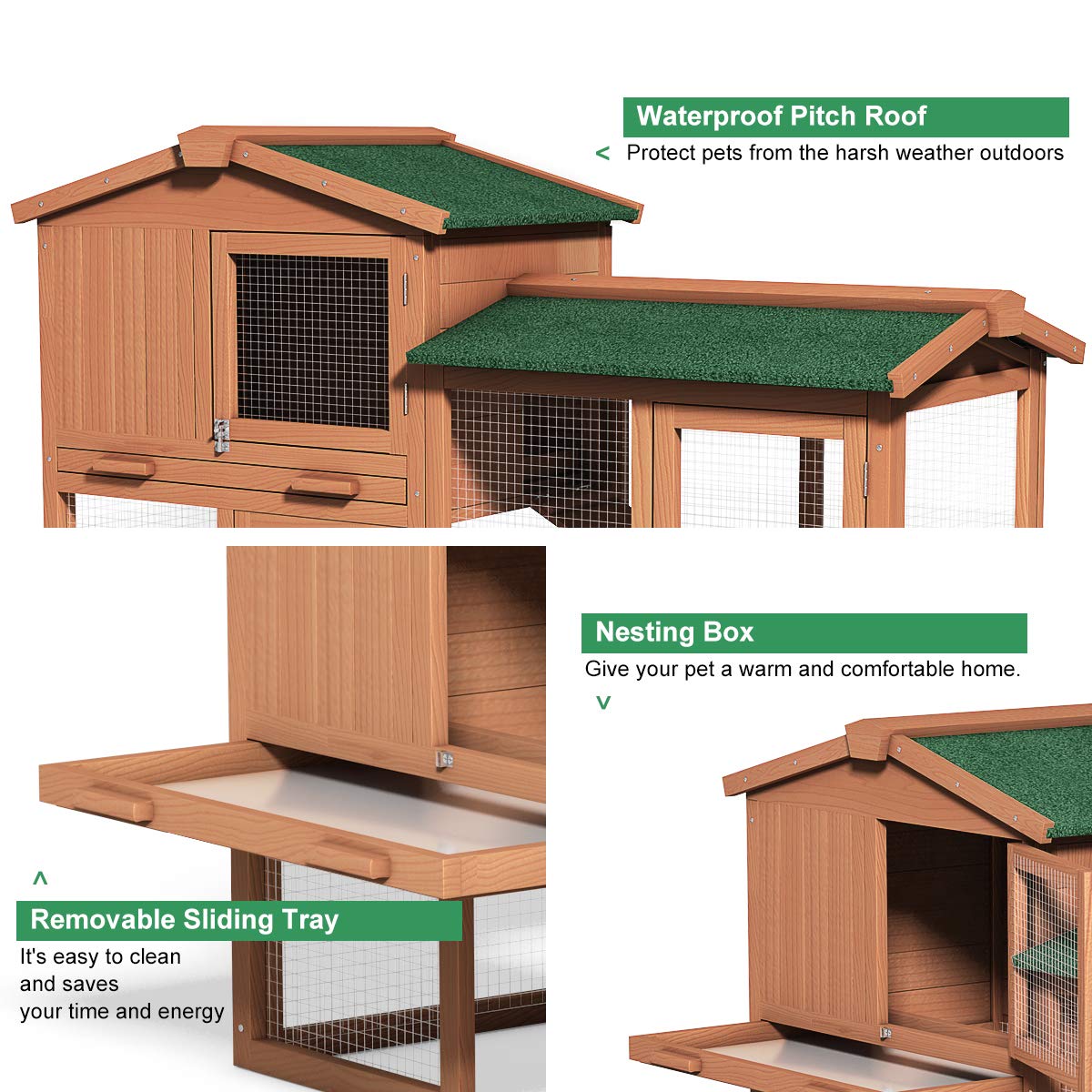 Tangkula Large Chicken Coop, 58‘’ Wooden Hen House Outdoor Backyard Garden Bunny Rabbit Hutch with Ventilation Door, Removable Tray & Ramp Chicken - WoodArtSupply