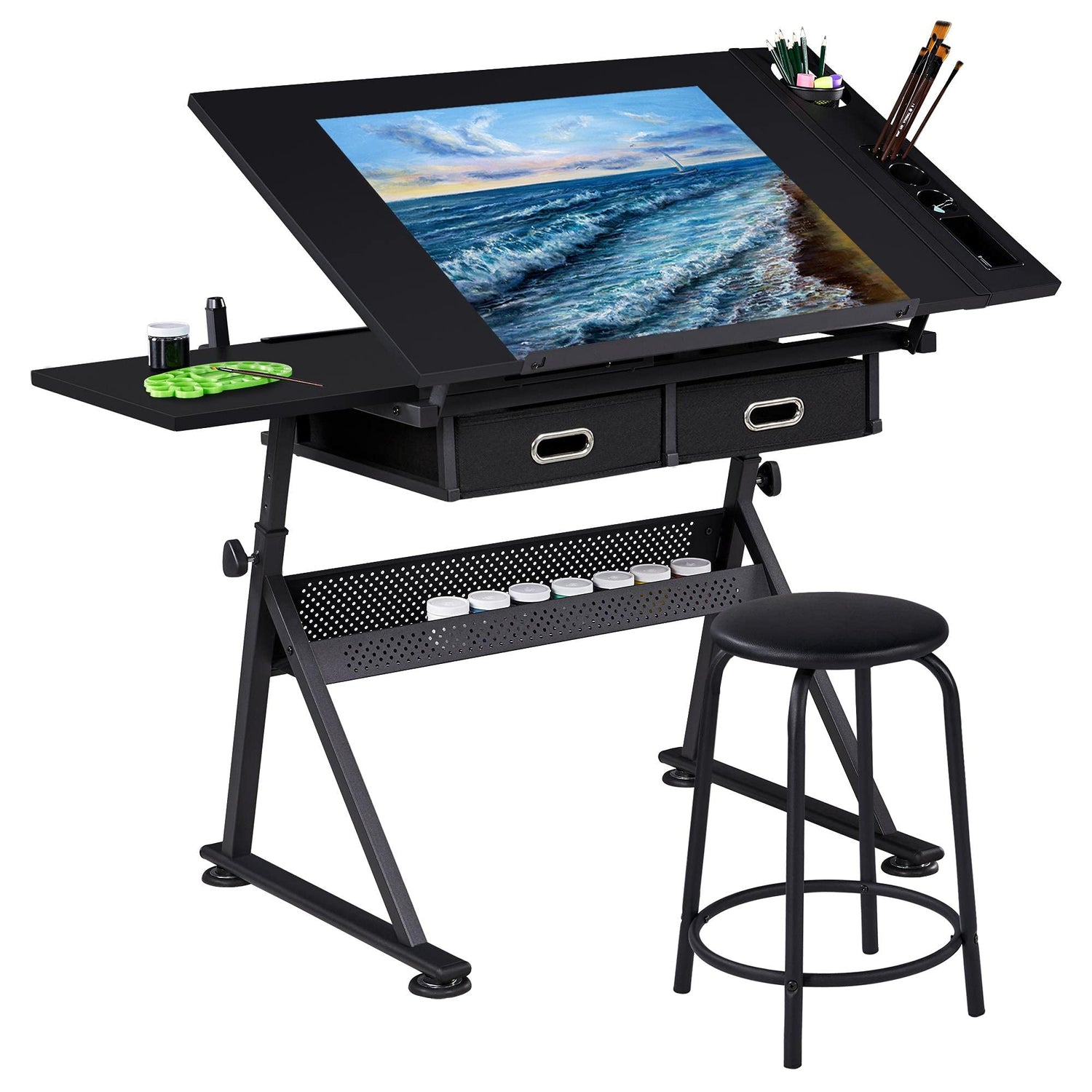 Topeakmart Drafting Table for Artists, Height Adjustable Drawing Draft Desk, Tiltable Tabletop, Art Craft Work Station with Extra Board for Diamond Topeakmart