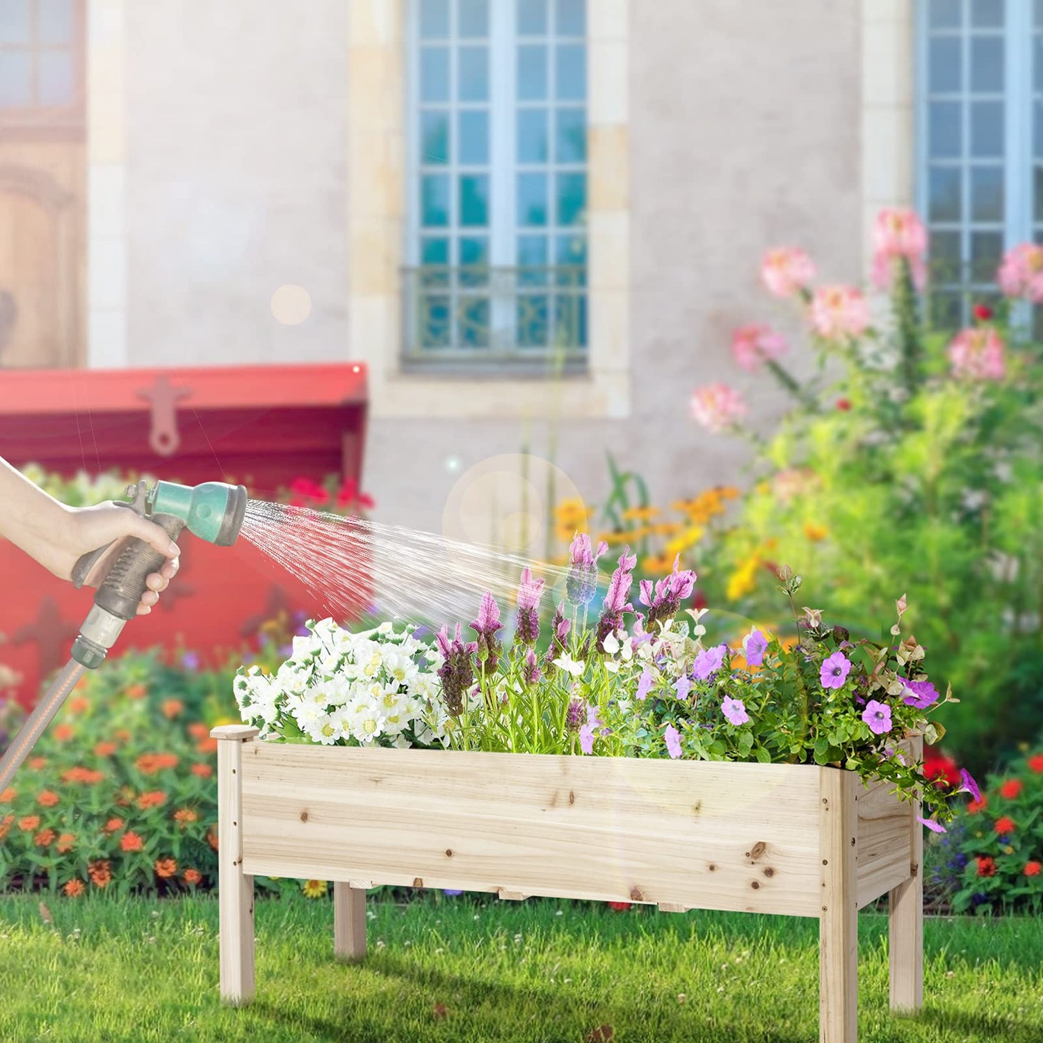 COSTWAY Raised Garden Bed, Elevated Wooden Planter Box Stand for Vegetables, Fruit, Herbs, Flower, Standing Gardening Box for Backyard, Patio, COSTWAY