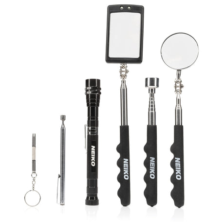 NEIKO 20736A (6) Piece Set, Magnetic Tool & Telescoping Mirror Set, Adjustable Telescoping Magnetic Pickup Tool, Flashlight 15lb Retriever Tool, 360 NEIKO