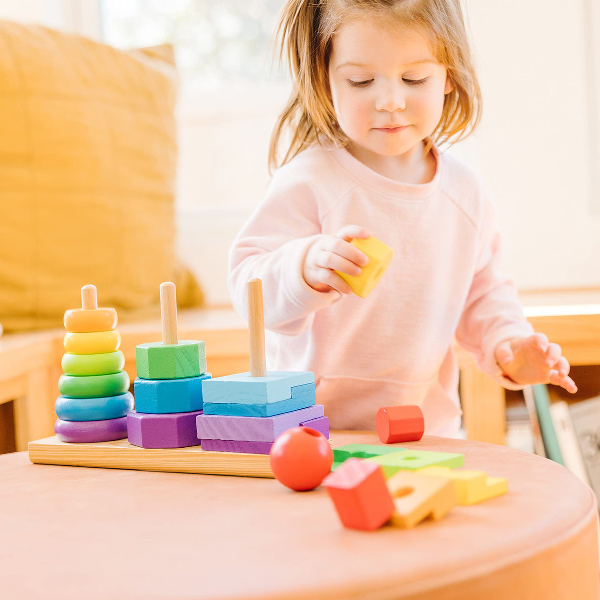 Melissa & Doug Geometric Stacker - Wooden Educational Toy - Shape Sorter And Stacking Toy, Stacking Tower Toy For Babies, Toddlers And Kids Ages 2+, Melissa & Doug