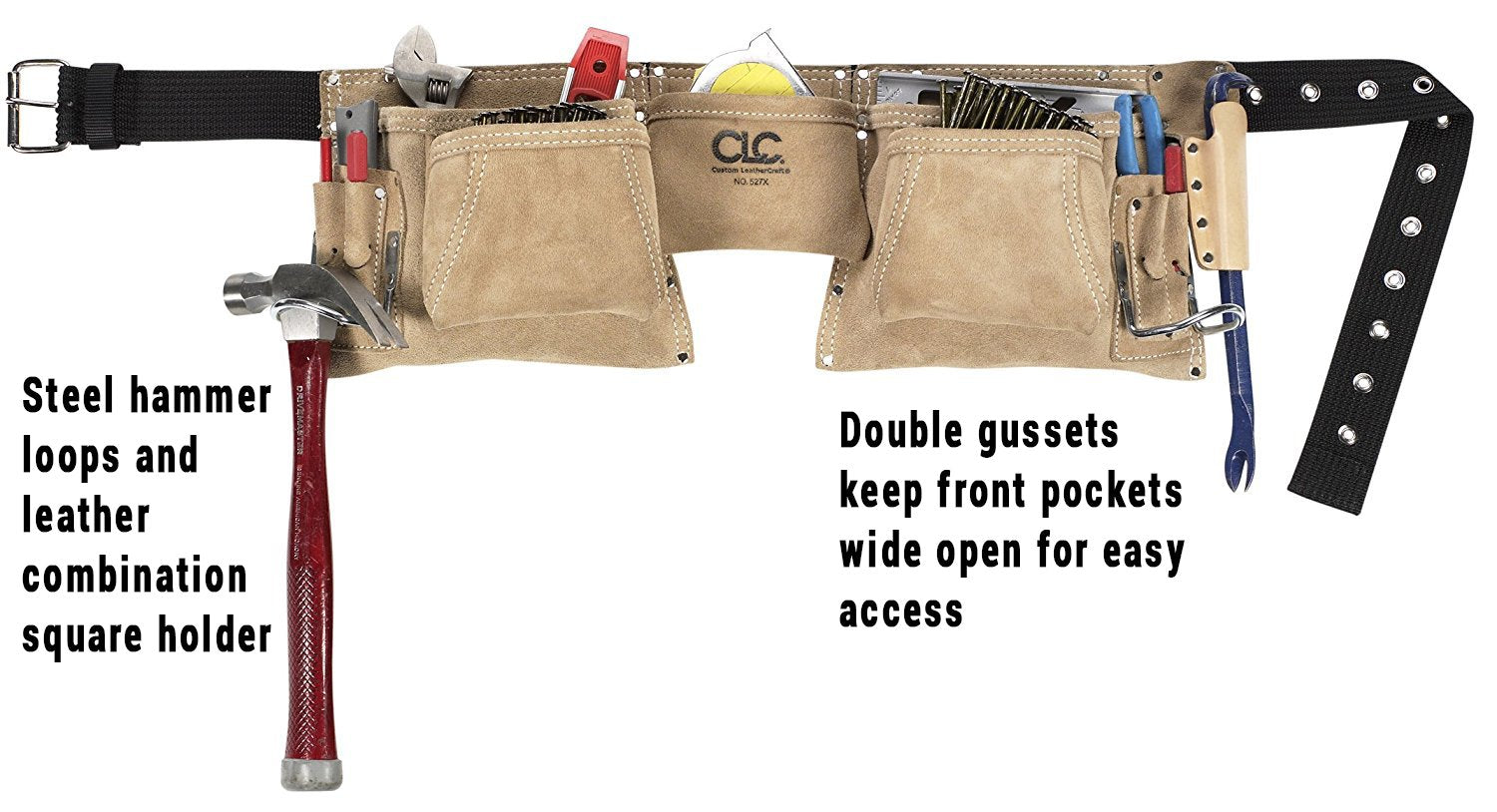 Custom Leathercraft527X Heavy Duty Top Grain Suede Construction Work Apron, 2 Hammer Loops, 12 Pocket,Cream White Custom Leathercraft