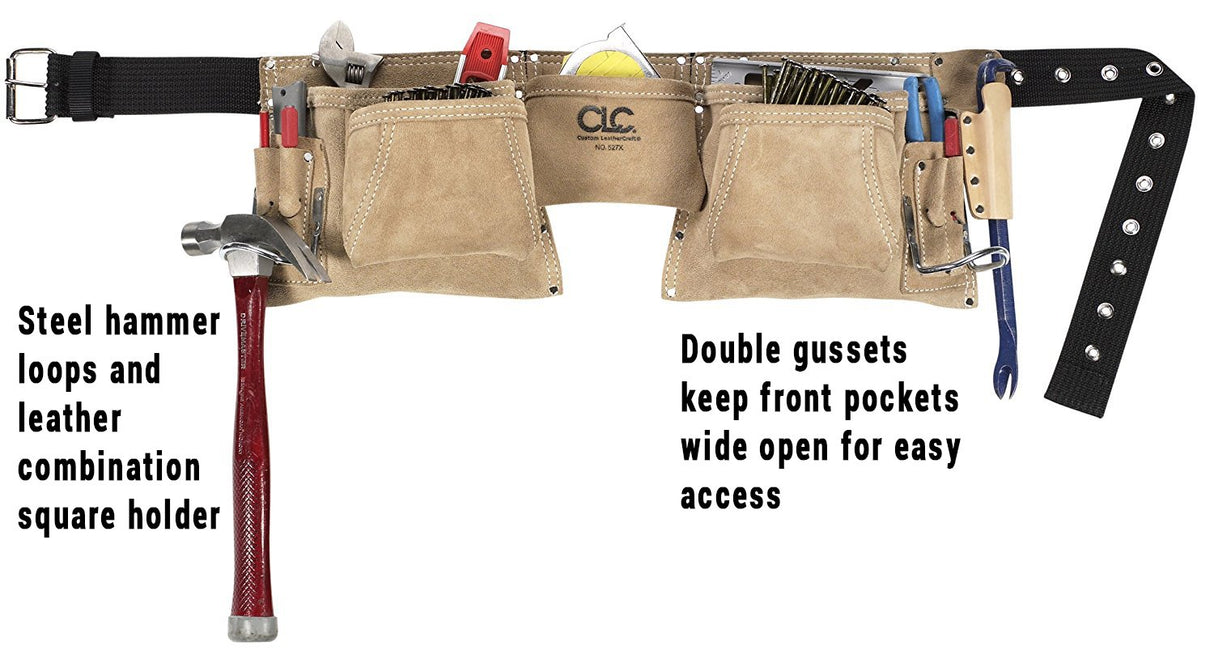 Custom Leathercraft527X Heavy Duty Top Grain Suede Construction Work Apron, 2 Hammer Loops, 12 Pocket,Cream White Custom Leathercraft