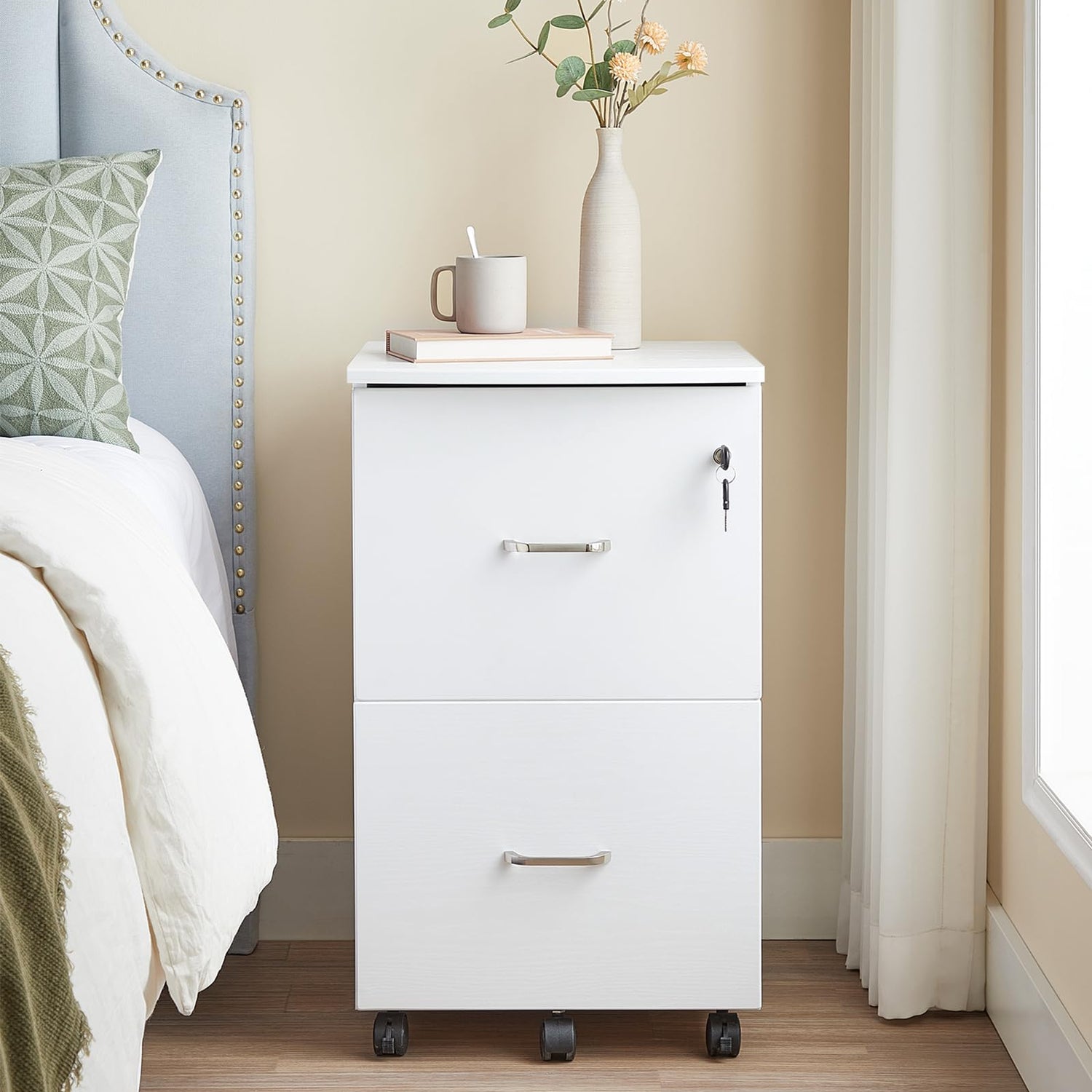 VASAGLE 2-Drawer File Cabinet, Locking Wood Filing Cabinet for Home Office, Small Rolling File Cabinet, Printer Stand, for A4, Letter-Size Files, VASAGLE