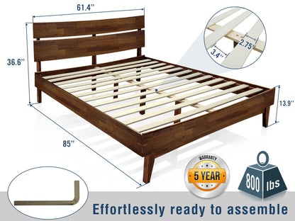 Acacia Aurora 14 Inch Wood Platform Bed, Bed Frame with Headboard, Queen Size Frame, Chocolate