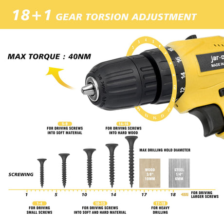 Portable Power Drill Set with 37PCS Drill Bit,21V Cordless Drill Kit with Battery and Charger,Jar-owl Home Tool Kit with Electric Drill,Power Tool jar-owl