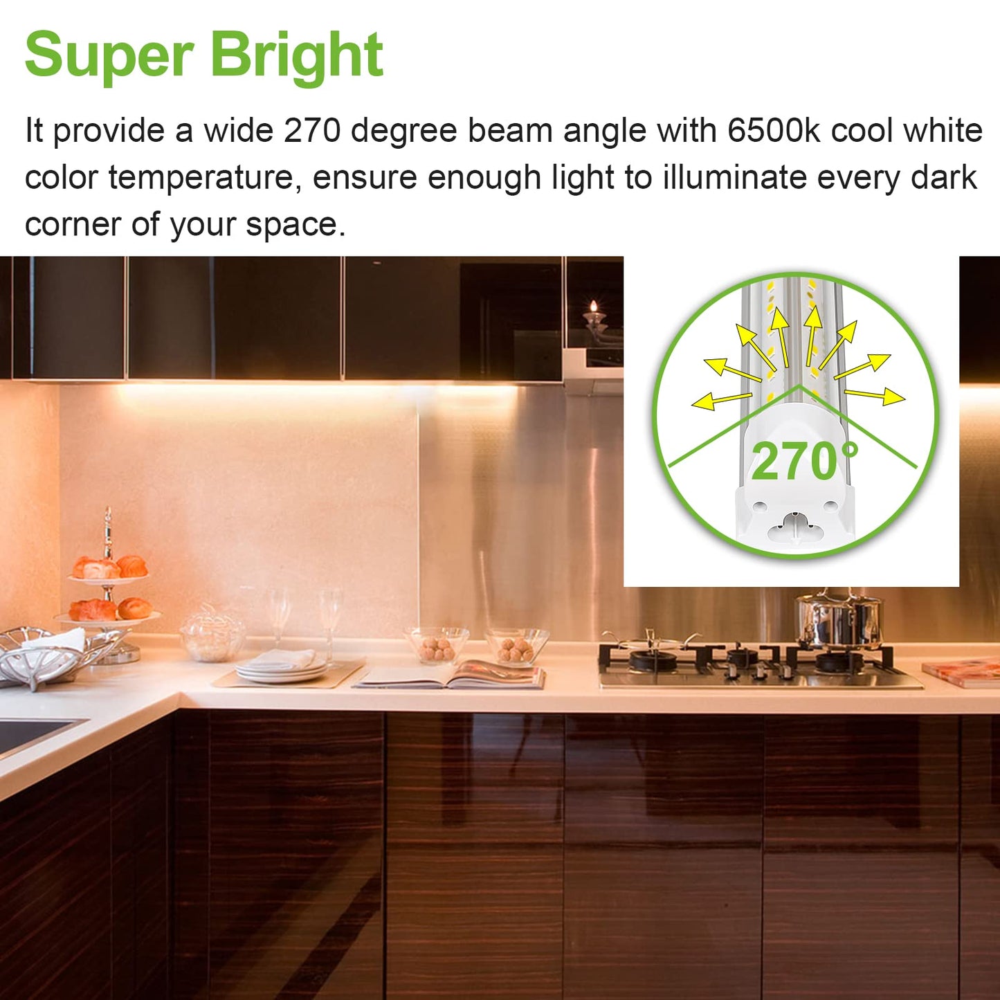6 Pack 4FT LED Shop Light, 40W, 5200LM, 6500K Super Bright White, V Shape Integrated T8 LED Tube Light, 4 Foot Linkable Shop Lights With Built-in