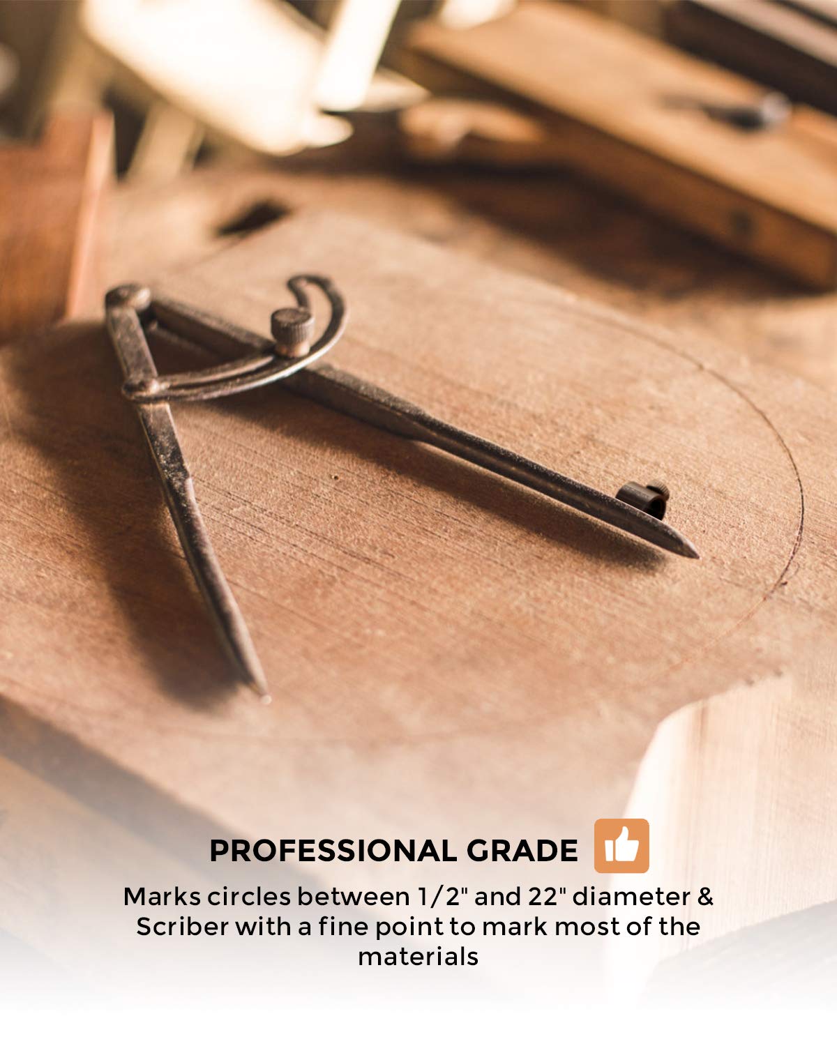 Nicpro 8 Inch Compass for Woodworking with Wing and Pencil Holder, Professional Carpenter Pencil Compass Great for Geometry, Drawing, Drafting Nicpro