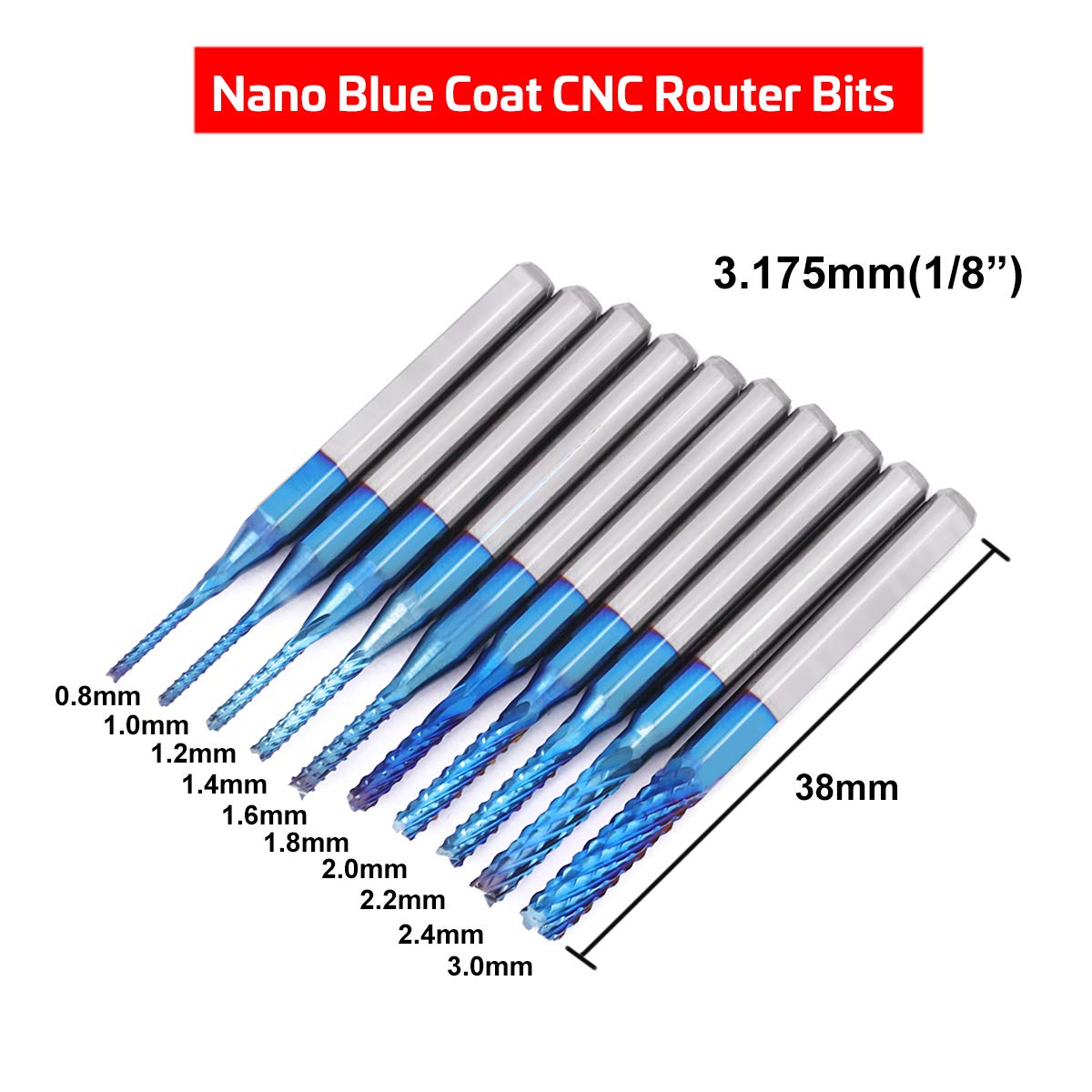 40Pcs End Mills CNC Router Bits Set 1/8" Shank, Mcwdoit CNC Machine Cutting Milling Tool Engraving Cutter Including Flat Nose/Ball Nose End Mill, mcwdoit
