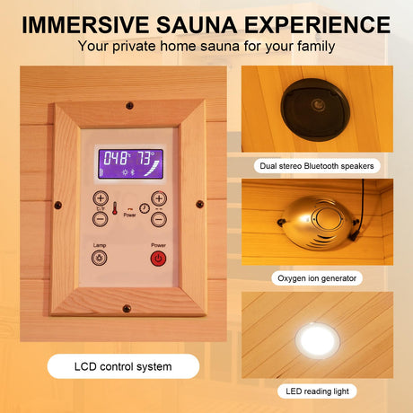 TaTalife Far Infrared Wood Sauna, 1 or 2 Person Home Canadian Hemlock Luxurious Wooden Traditional Indoor Sauna, 2300W Spa Room with Recliner, 8 TaTalife