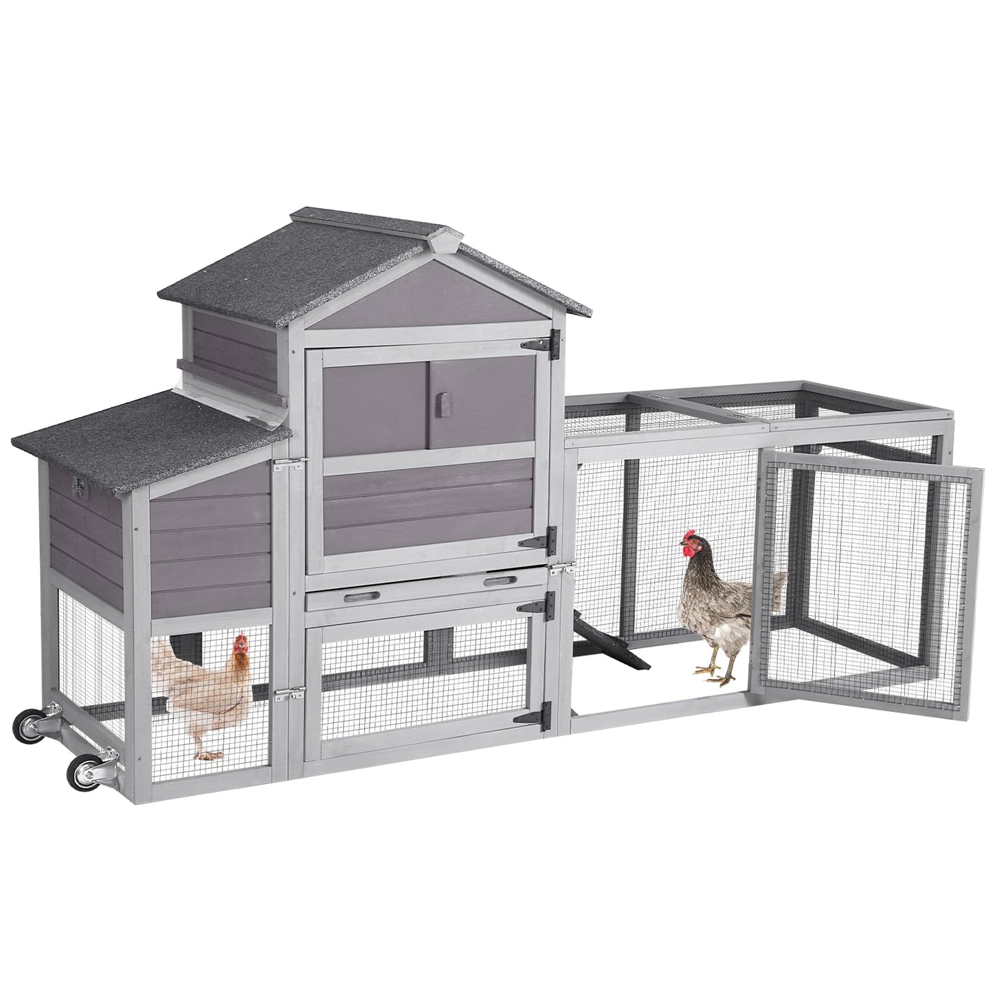 GUTINNEEN Chicken Coop Mobile Hen House On Wheels Easy to Move Wooden Poultry Cage with Nesting Box,Opening Wire Netting Roof - WoodArtSupply