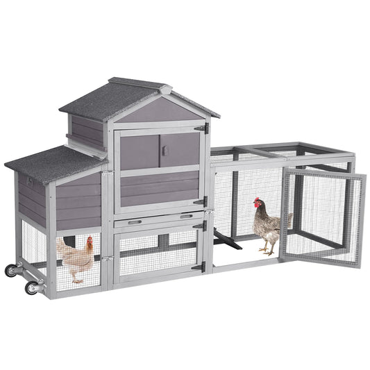 GUTINNEEN Chicken Coop Mobile Hen House On Wheels Easy to Move Wooden Poultry Cage with Nesting Box,Opening Wire Netting Roof - WoodArtSupply