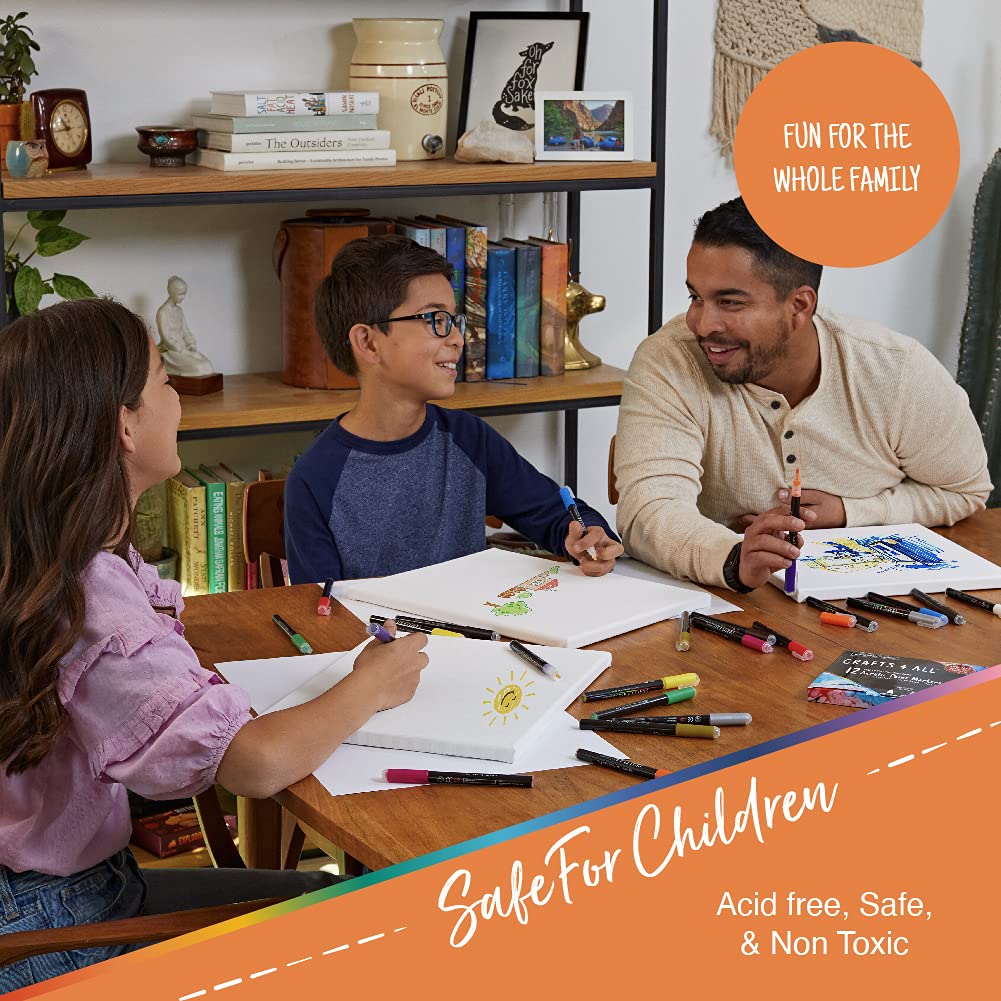 Crafts 4 All Acrylic Paint Markers Set - 12, Broad Tip -Tip Acrylic Paint Pens for Rock Painting, Glass, Wood, Canvas and Fabric - Non-Toxic, Crafts 4 All