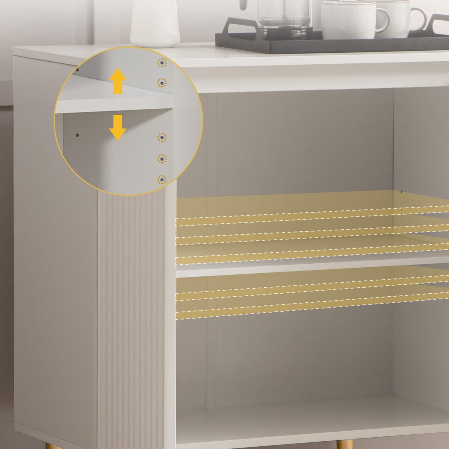 SICOTAS Fluted White Storage Cabinet, Wood Sideboard Buffet Cabinet with Spray-Painted Finish, Multifunctional Console Table with Storage Credenza SICOTAS