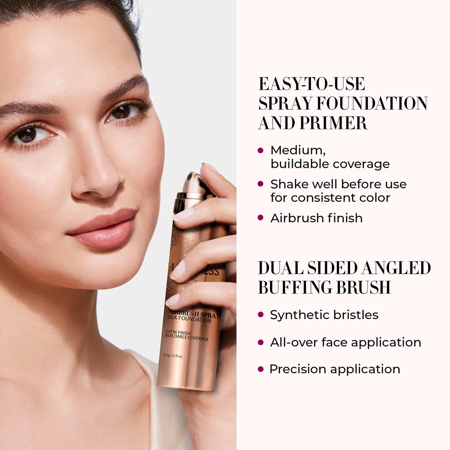 LUMINESS Silk Airbrush Spray Foundation Makeup Starter Kit - Full Coverage Foundation, Primer & Dual-Sided Buffing Brush - Buildable, Anti-Aging LUMINESS