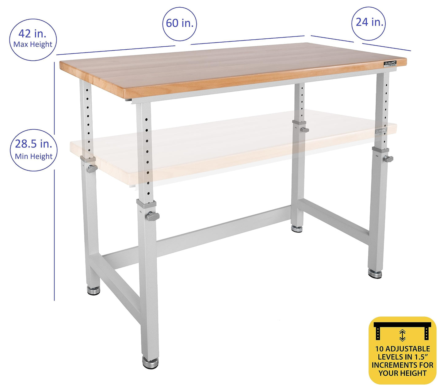 Seville Classics UltraHD Heavy Duty Workbench Table w/Solid Wood Top, 1000 lbs. Weight Capacity Workstation for Garage, Warehouse, Workshop, Granite,