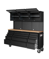 CT Copper Tailor 72-inch Tool Chest Cabinet Mobile Garage Workbench with 15 Storage Drawers and Wheels, 3 Upper Cabinet, Pegboard, Stainless Steel, CT Copper Tailor