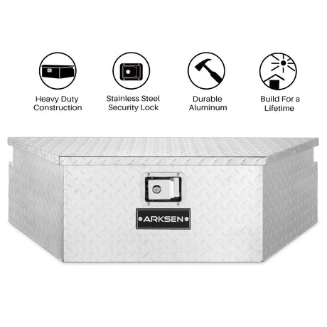 ARKSEN 39 Inch Aluminum Diamond Plate Tongue Box Tool Chest, Waterproof Under Truck Storage for Pick Up Truck Bed, RV Trailer, ATV with Lock and Keys ARKSEN
