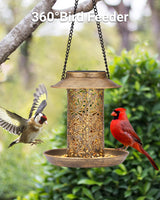 SWEETFULL Solar Bird Feeder for Outdoors Hanging, Metal Wild Bird Feeder for Cardinals Solar Garden Lantern with S Hook as Gift for Bird Lovers (2LBs SWEETFULL