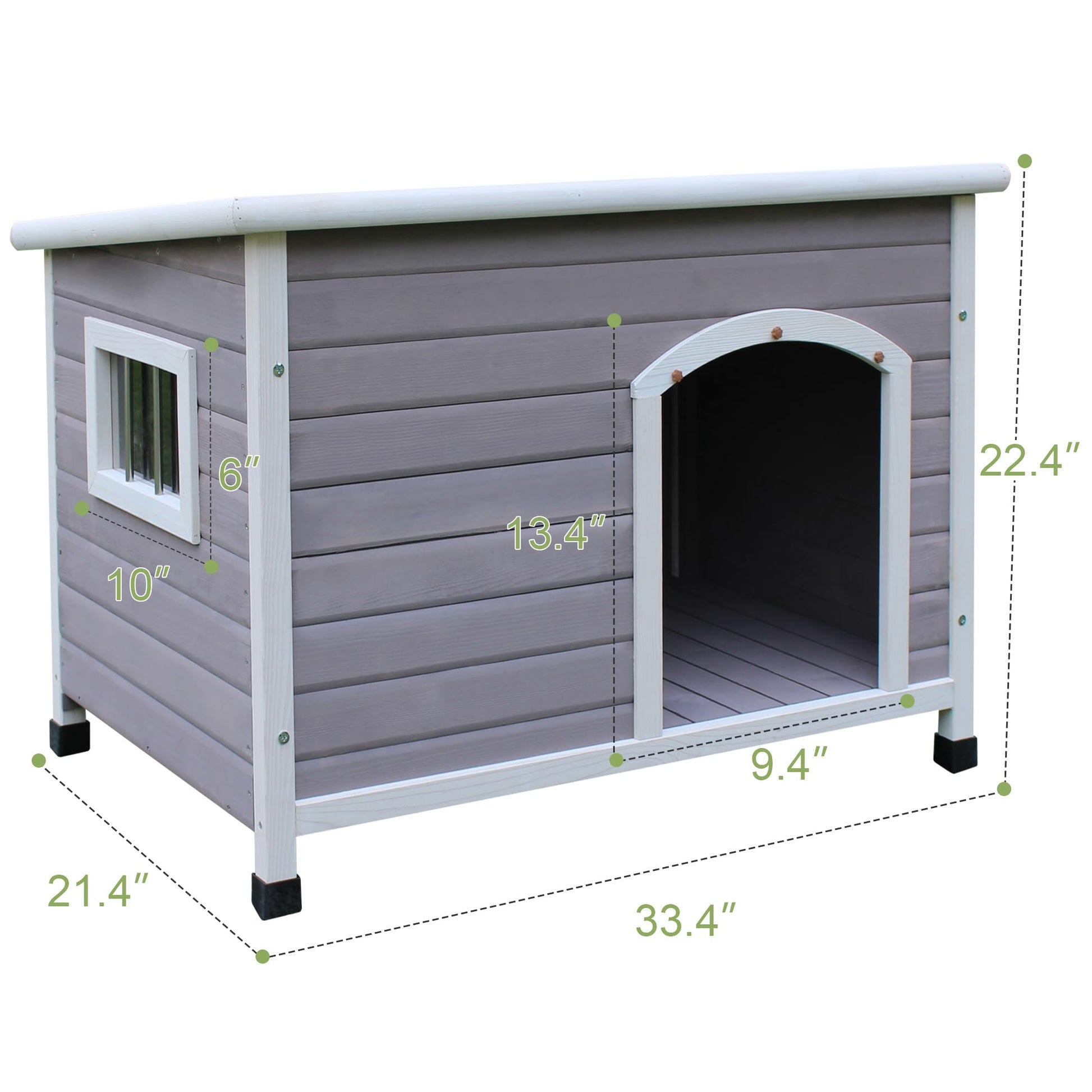 HiCaptain Small Outdoor Dog House, Waterproof Dog Home for Small Medium Dogs, Wooden Dog House with Elevated Floor and Removable Window - Grey S - WoodArtSupply