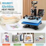 WHUBEFY Heat Press,12x10 Shirt Press Machine,Heat Press Machine Digital Precise LCD Control Printing Sublimation Heat Transfer Machine,Vinyl Heat Whubefy