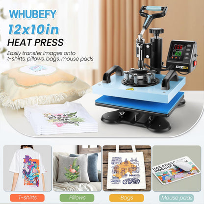 WHUBEFY Heat Press,12x10 Shirt Press Machine,Heat Press Machine Digital Precise LCD Control Printing Sublimation Heat Transfer Machine,Vinyl Heat