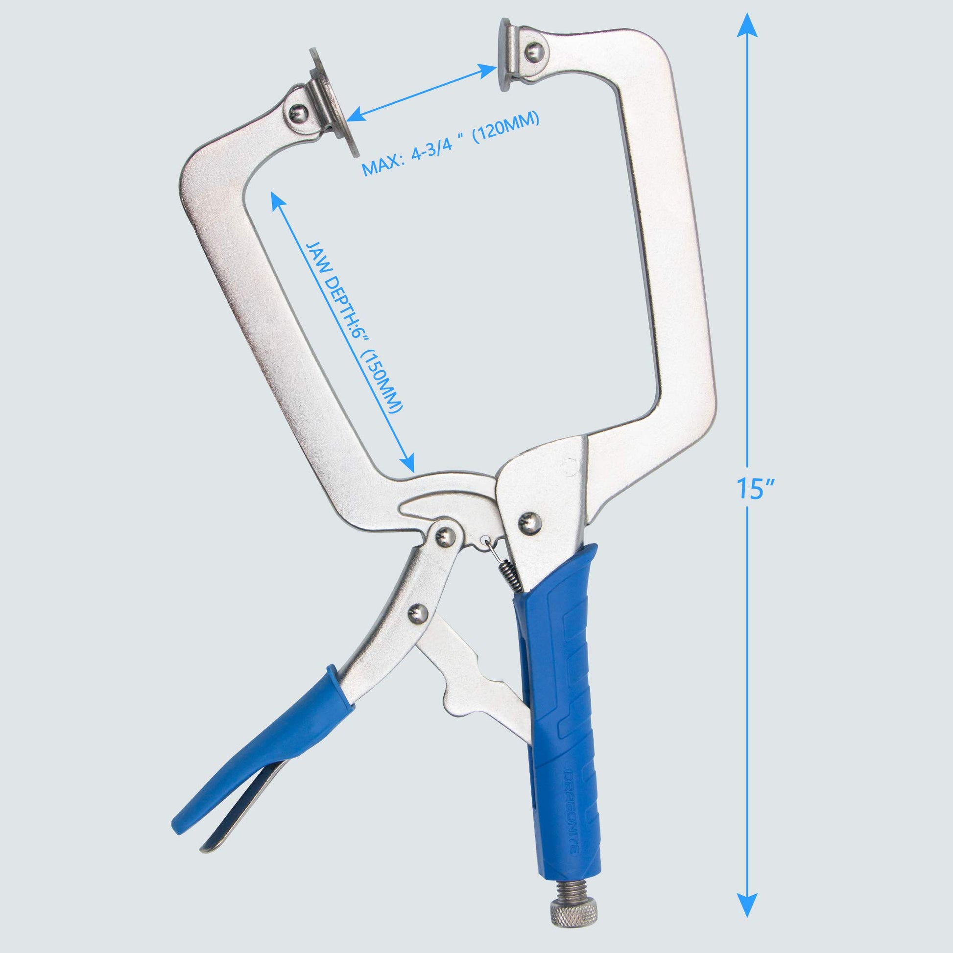 DRAGONITE Heavy Duty C Clamp, Vise Grip Locking Pliers With Swivel Pads, 15 Inch Face Clamp for Woodworking, Welding and Pocket Hole Joinery, 2 Piece - WoodArtSupply