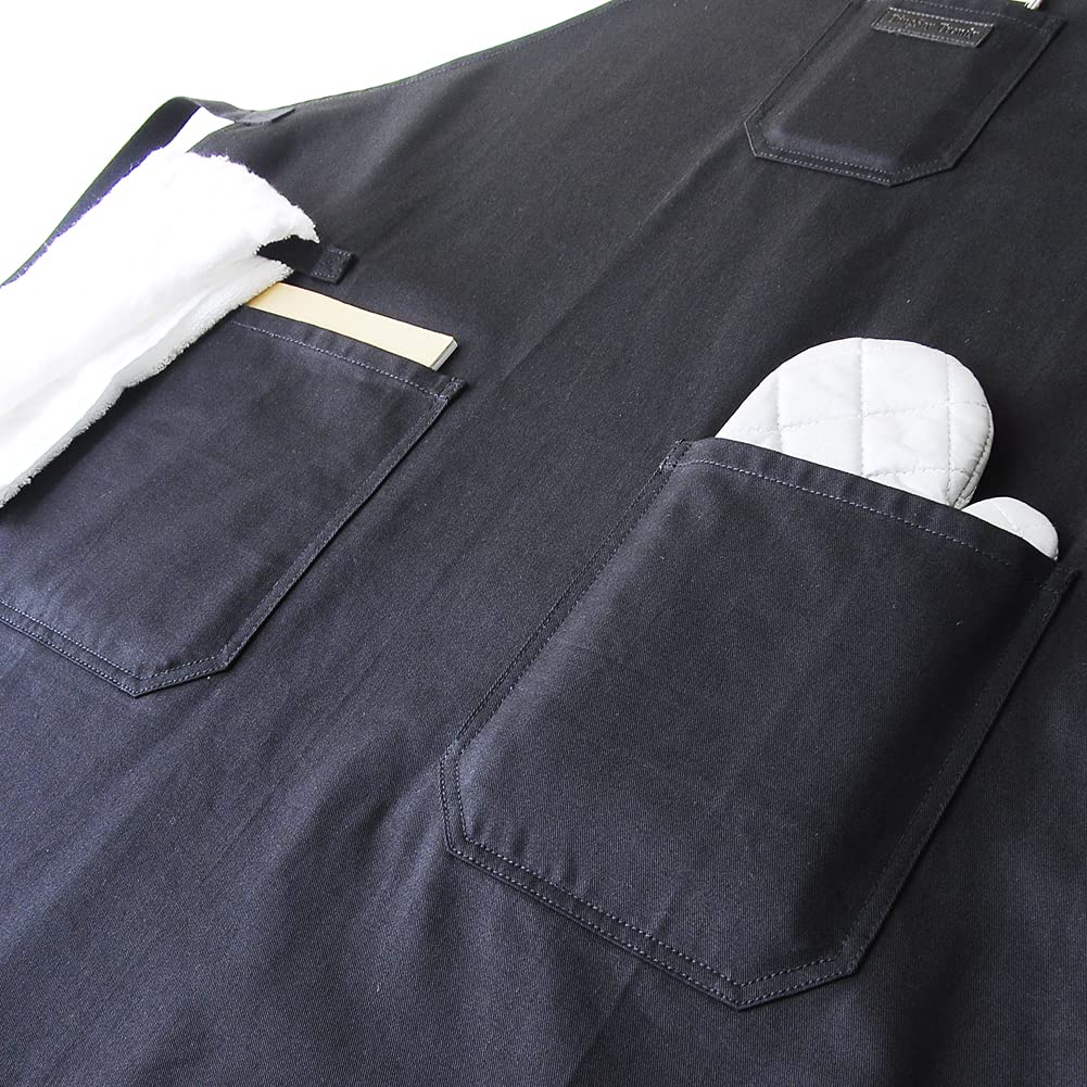 DingSay Trendy Black Cotton Kitchen Apron, Mens Womens Professional Cooking Bib Apron for Chef Grill BBQ, with Pockets Towel Loop and Adjustable Neck DingSay Trendy