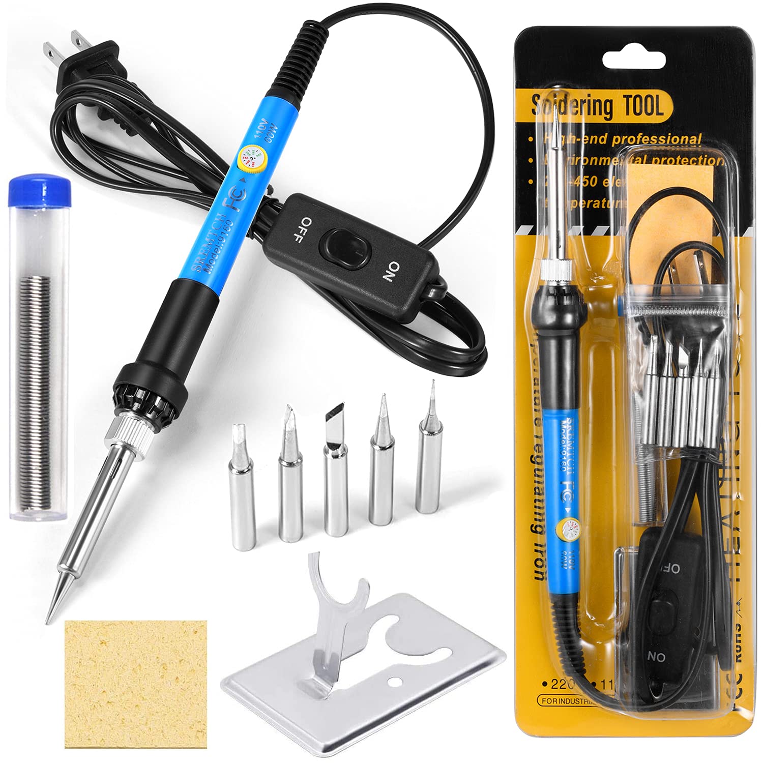 9-in-1 Soldering Kits, [Upgraded] 60W Adjustable Temperature Welding Tool with ON-Off Switch, 5pcs Soldering Iron Tips, Solder Wire, Y Type Soldering - WoodArtSupply