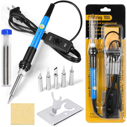 9-in-1 Soldering Kits, [Upgraded] 60W Adjustable Temperature Welding Tool with ON-Off Switch, 5pcs Soldering Iron Tips, Solder Wire, Y Type Soldering - WoodArtSupply