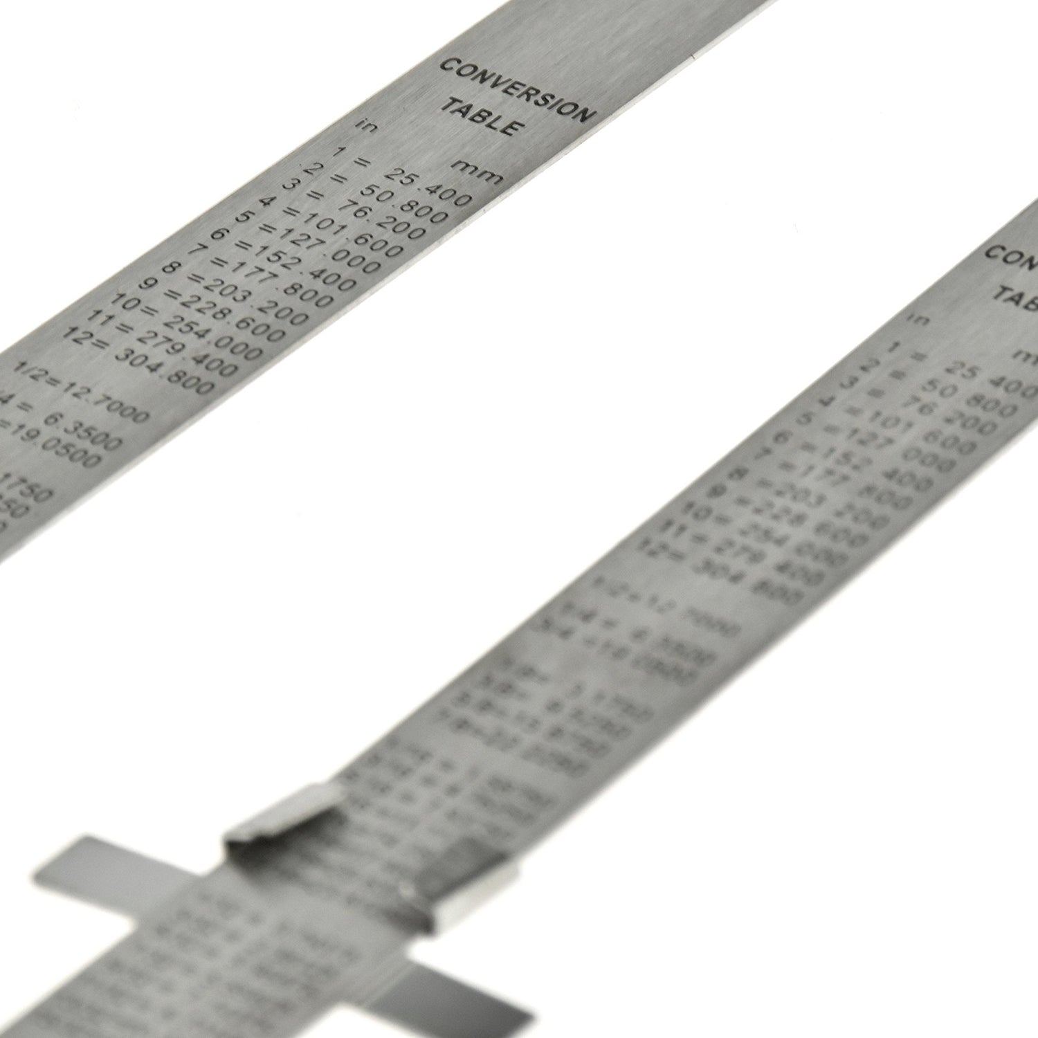 SE Stainless Steel SAE Metric Ruler Set - Stainless Steel Precision Ruler Measuring Tool - Detachable Clips - Set of 2 Pcs - 925PSR-2 SE