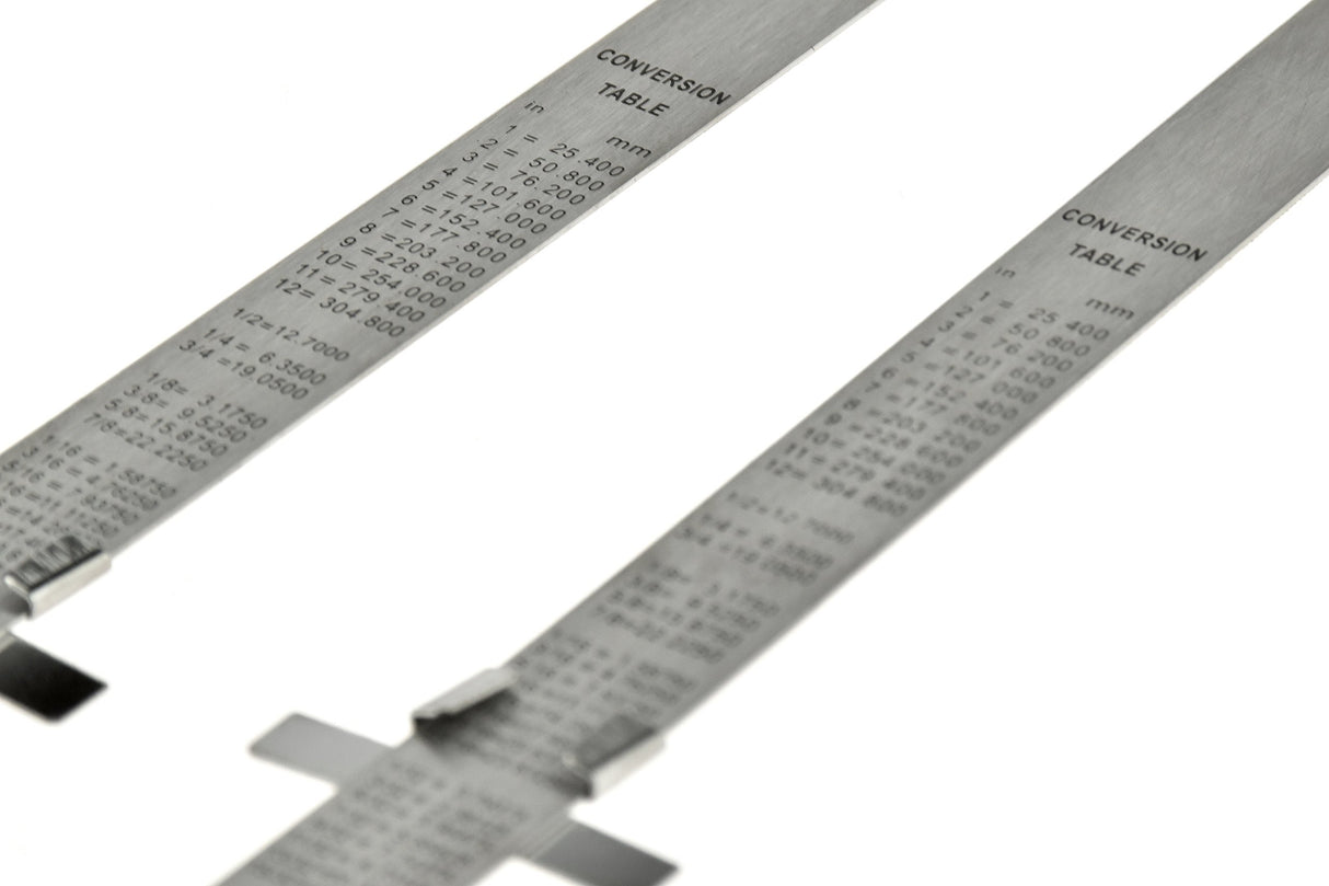 SE Stainless Steel SAE Metric Ruler Set - Stainless Steel Precision Ruler Measuring Tool - Detachable Clips - Set of 2 Pcs - 925PSR-2 SE