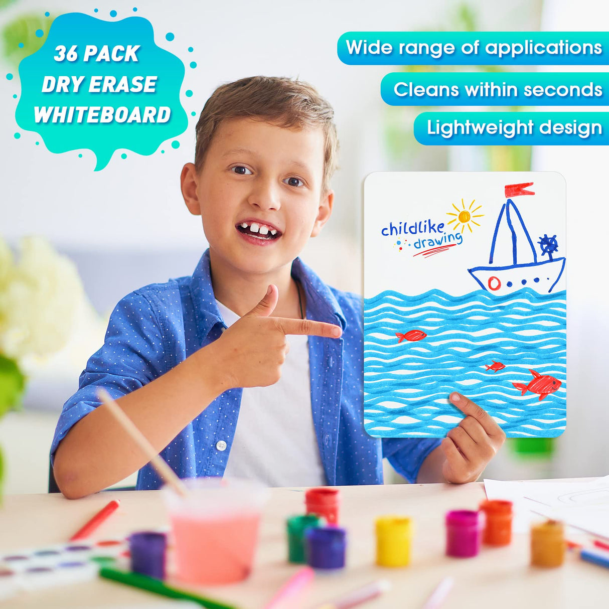 36 Pcs Double Sided Whiteboard Lined Dry Erase Board for Kids 9" x 12" Small Dry Erase Board with Lines Lined White Board Education Teacher Supplies Geyee
