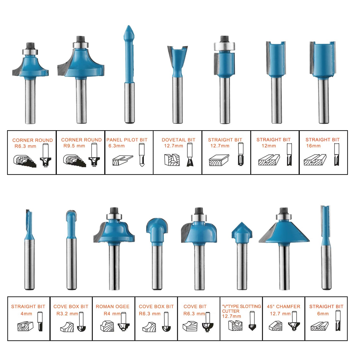 Genmitsu 15pcs 1/4 Inch Shank Router Bits Set, Woodworking Tools for Trim, Groove & Edge Treatment, DIY, CNC Machine Engraving, Woodworking Project, - WoodArtSupply