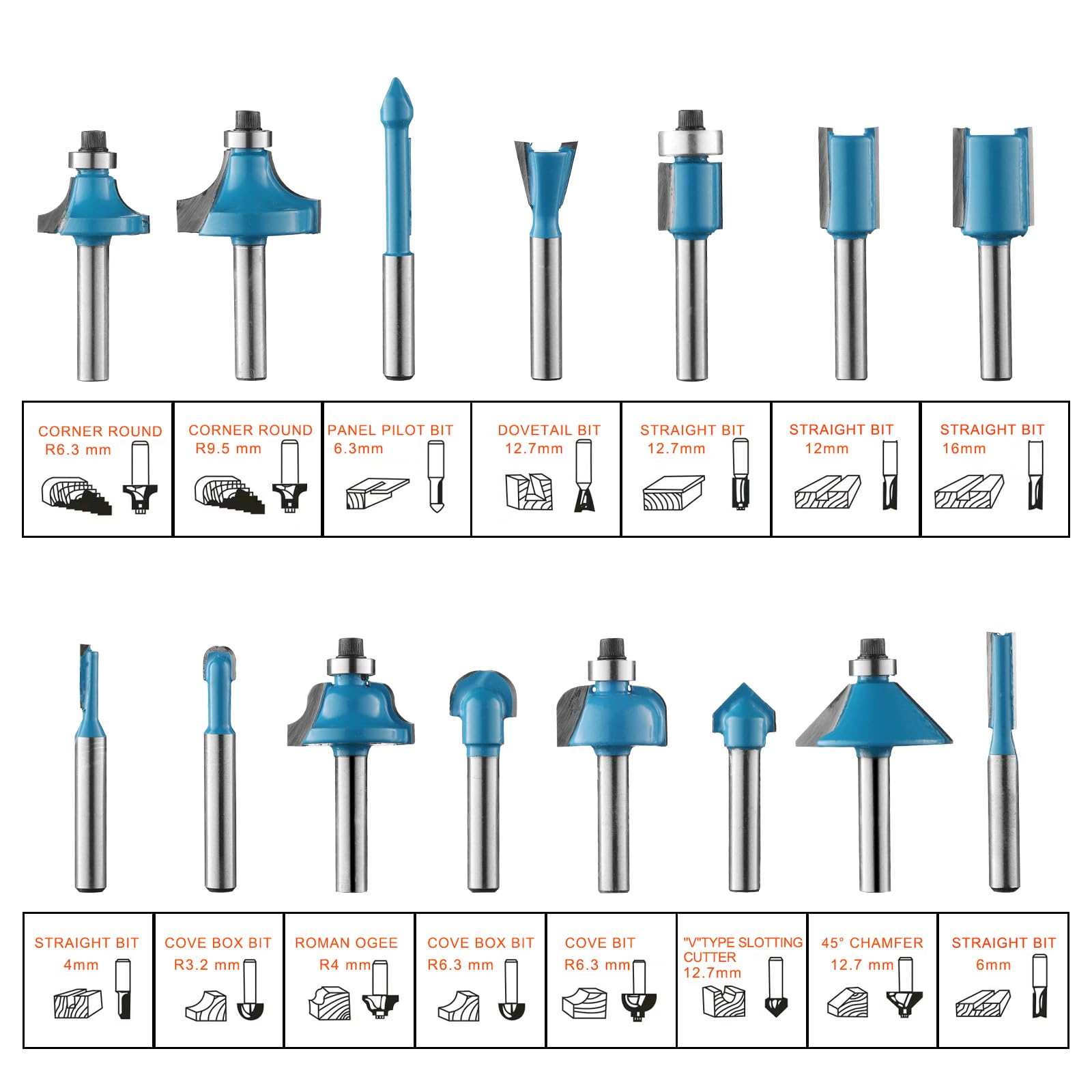 Genmitsu 15pcs 1/4 Inch Shank Router Bits Set, Woodworking Tools for Trim, Groove & Edge Treatment, DIY, CNC Machine Engraving, Woodworking Project, - WoodArtSupply