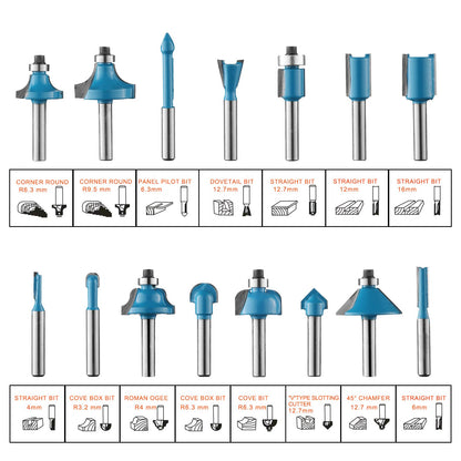 Genmitsu 15pcs 1/4 Inch Shank Router Bits Set, Woodworking Tools for Trim, Groove & Edge Treatment, DIY, CNC Machine Engraving, Woodworking Project, - WoodArtSupply