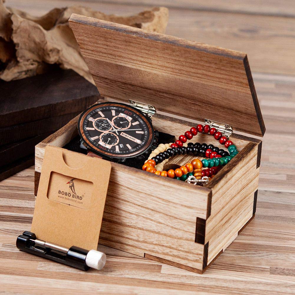 BOBO BIRD S18-1 Personalized Engraved Wood Watch Customized Wooden Watches for Husband Boyfriend Birthday Anniversary (Customized+Box) - WoodArtSupply