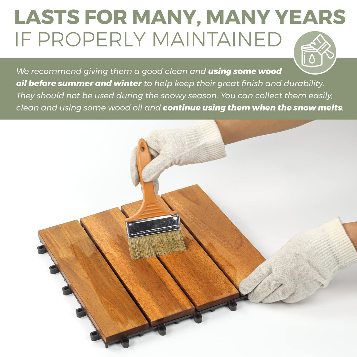 Interlocking Deck Tile (Pack of 10, 12"x12") Acacia Hardwood Deck Tile, Interlocking Patio Tile in Solid Acacia Wooden Oiled Finish Waterproof All LOAQUA