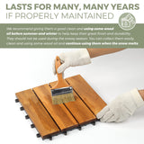 Interlocking Deck Tile (Pack of 10, 12"x12") Acacia Hardwood Deck Tile, Interlocking Patio Tile in Solid Acacia Wooden Oiled Finish Waterproof All LOAQUA
