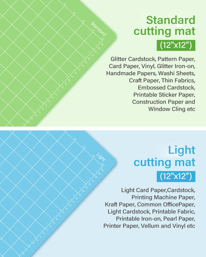 Gwybkq Cutting Mat for Cricut Maker 3/Maker/Explore 3/Air 2/Air/One 2 Pack 12x12 Standard/Light Cut Replacement Accessories Green/Blue Card Adhesive