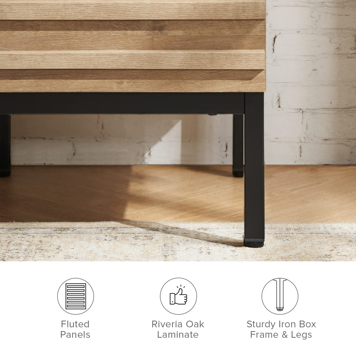 mopio Norwin Executive Desk, Modern Industrial Farmhouse Desks for Home Office, with Sturdy Metal Legs, Fluted Panel Dual Cabinet Soft Close Door, mopio