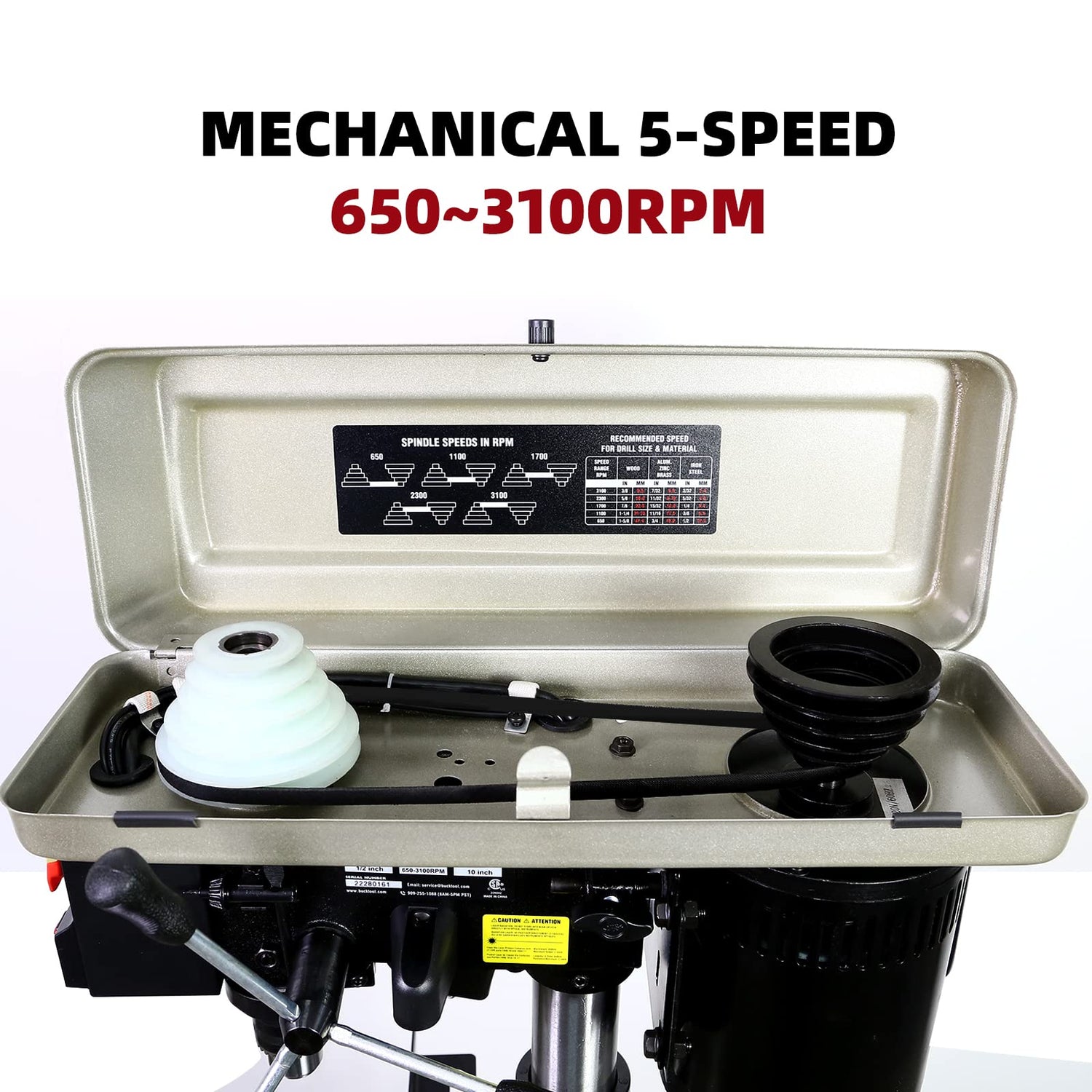 BUCKTOOL 10-Inch Drill Press 6.0 Amp 3/4 HP Bench Drill Press 5-Speed Benchtop Drilling Machine with LED Work Light Bucktool