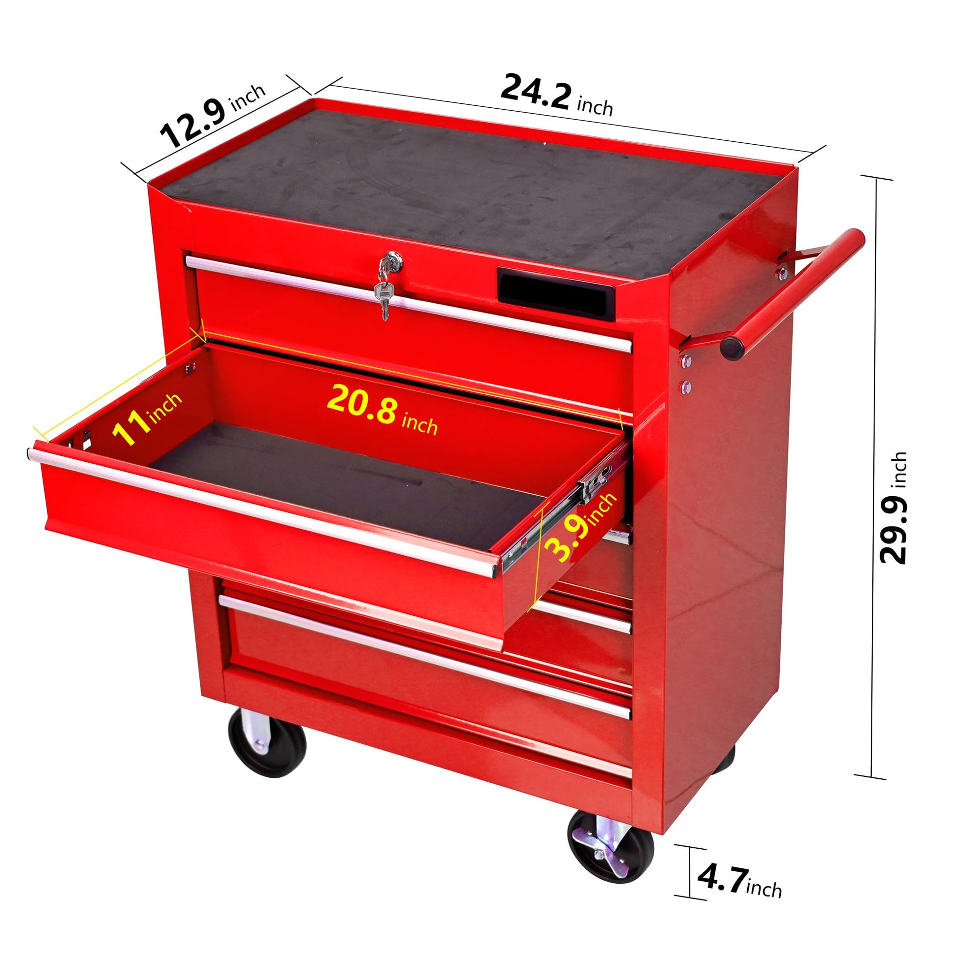 Rolling Tool Chest, 5-Drawer Rolling Tool Box With Interlock System And Wheels For Garage, Warehouse, Workshop, Repair Shop (Red) - WoodArtSupply